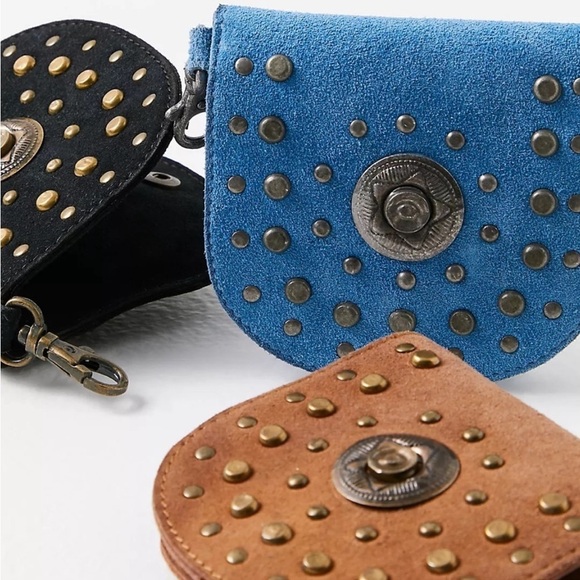 Free People Handbags - Free People Studded Clip On Wallet Leather in Color: Cognac NWT